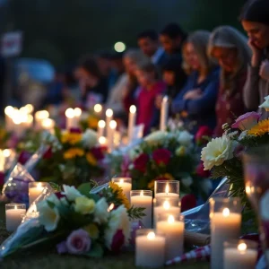 Vigil with candles and flowers for a shooting victim