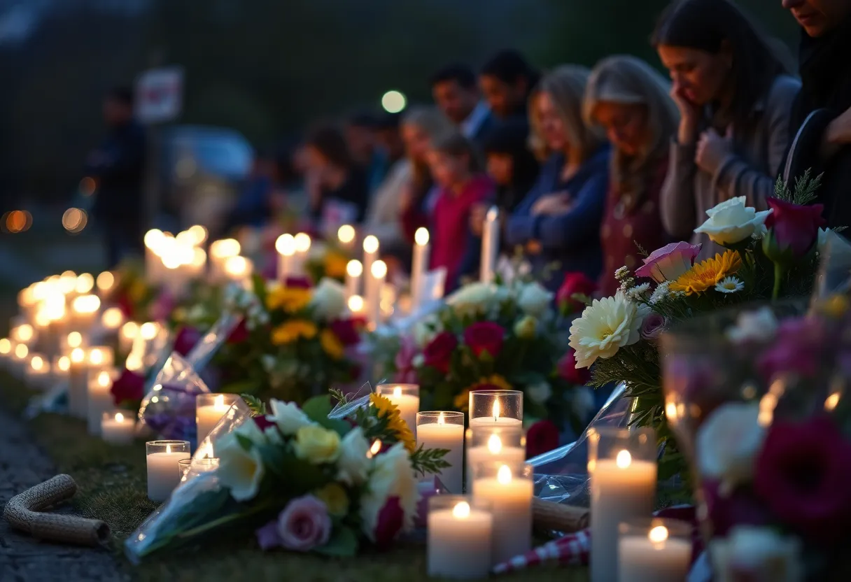 Vigil with candles and flowers for a shooting victim