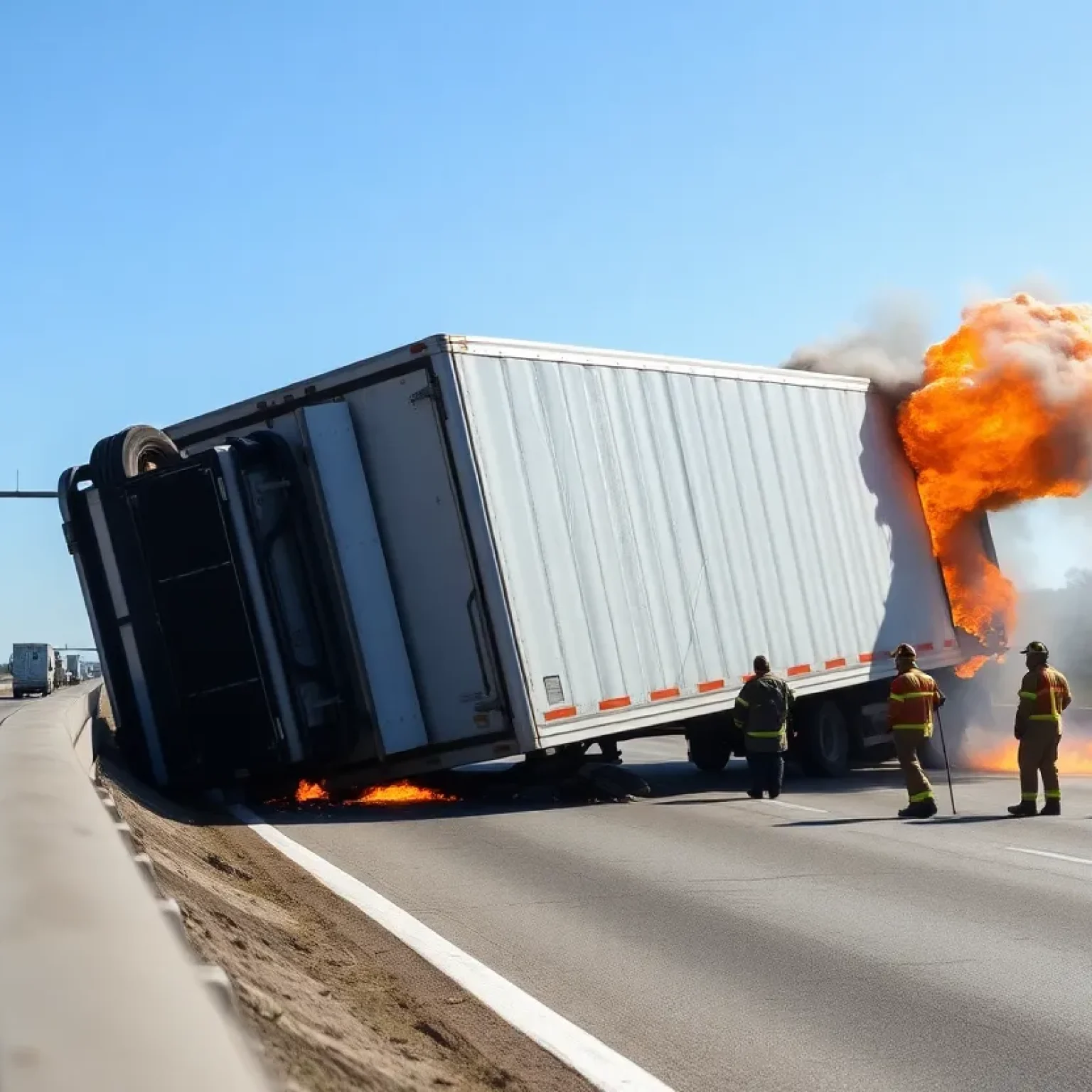 Flipped tractor-trailer on I-275 exit ramp with emergency responders