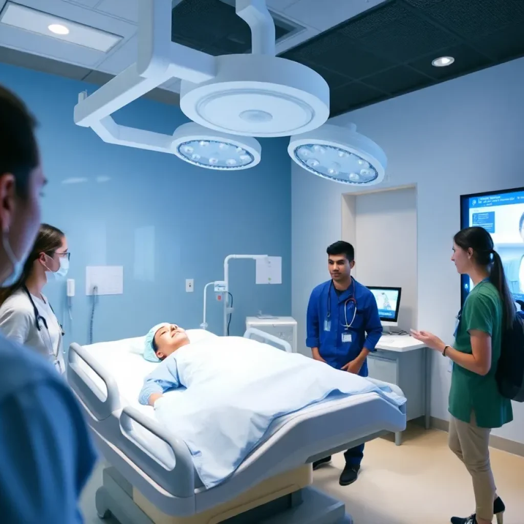 Students participating in a healthcare simulation training session at USF