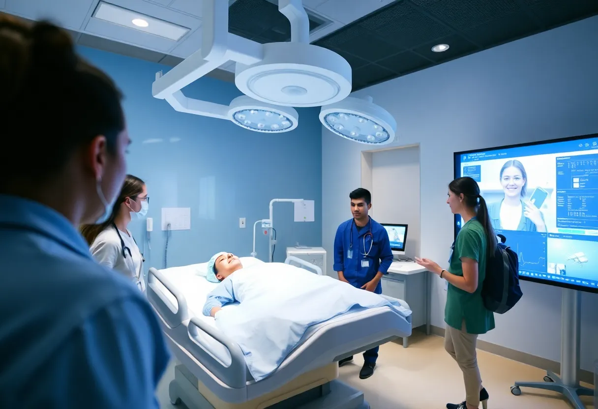 Students participating in a healthcare simulation training session at USF