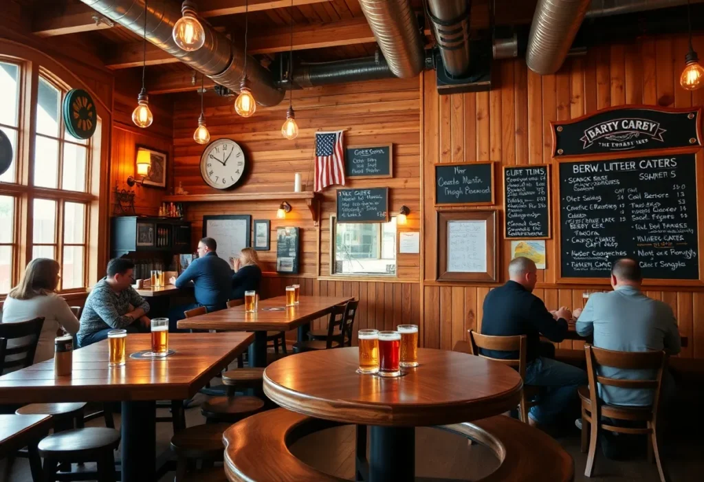 Interior of Voodoo Brewing Co with patrons enjoying craft beer