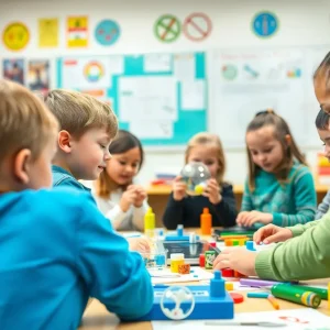 Children engaged in educational activities focused on STEAM education.