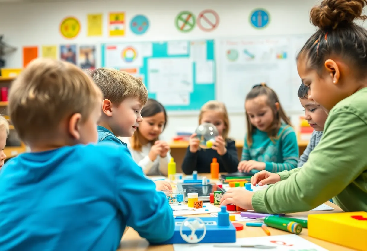 Children engaged in educational activities focused on STEAM education.