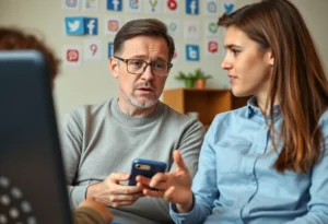 A parent engaging with their teenager about the risks of online challenges.