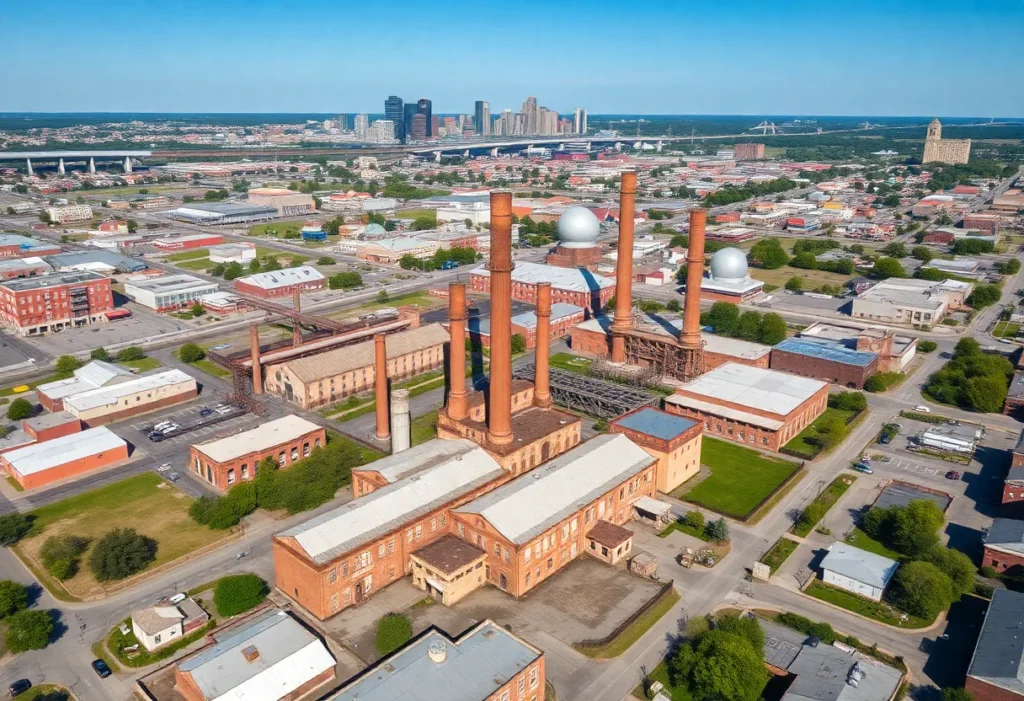 Aerial view of St. Petersburg's Historic Gas Plant District, showing potential redevelopment opportunities.
