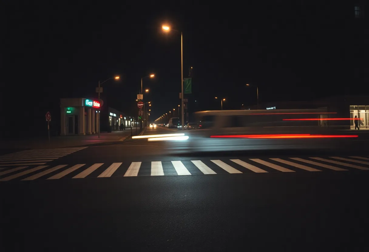 An intersection in St. Petersburg at night, highlighting pedestrian safety concerns.