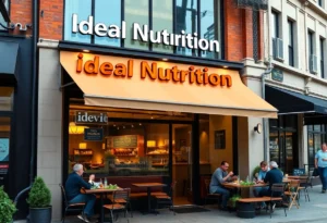 Exterior of Ideal Nutrition storefront in St. Petersburg with healthy meal options displayed.
