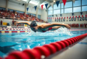 Competitive female swimmer diving into the pool