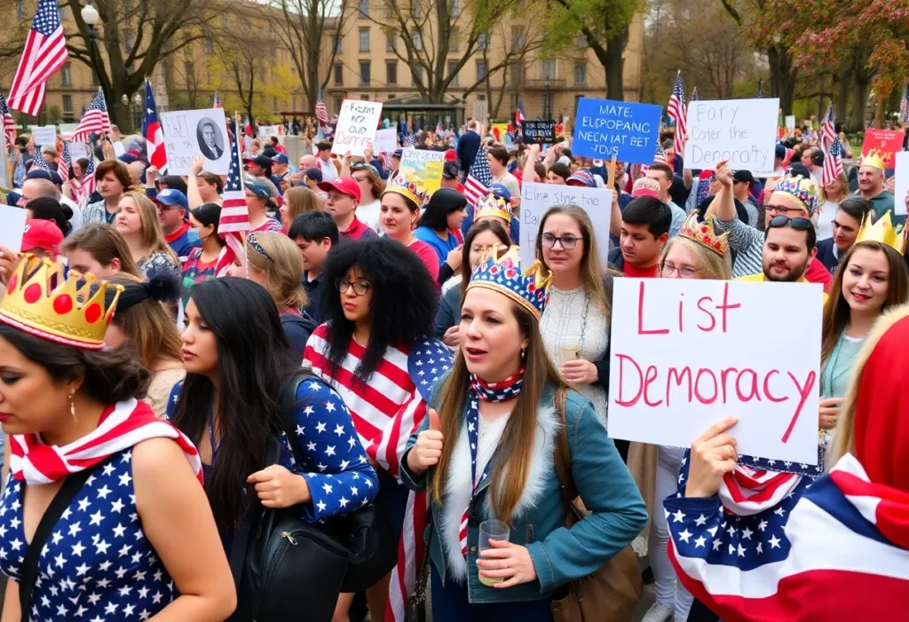 Protesters wearing costumes at No Kings protest in Miami