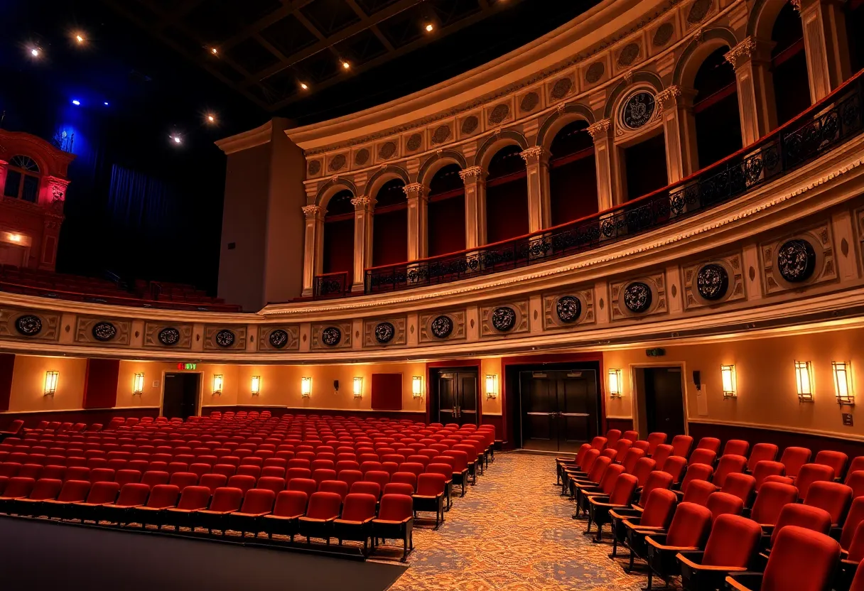 Rendering of the renovated Palladium Theater, showcasing modern seating and lighting.