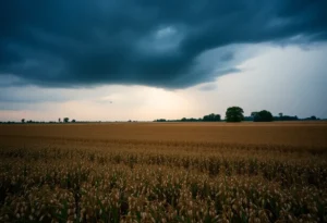 A peanut field in Levy County, Florida with a stormy sky, representing the site of a recent plane crash.
