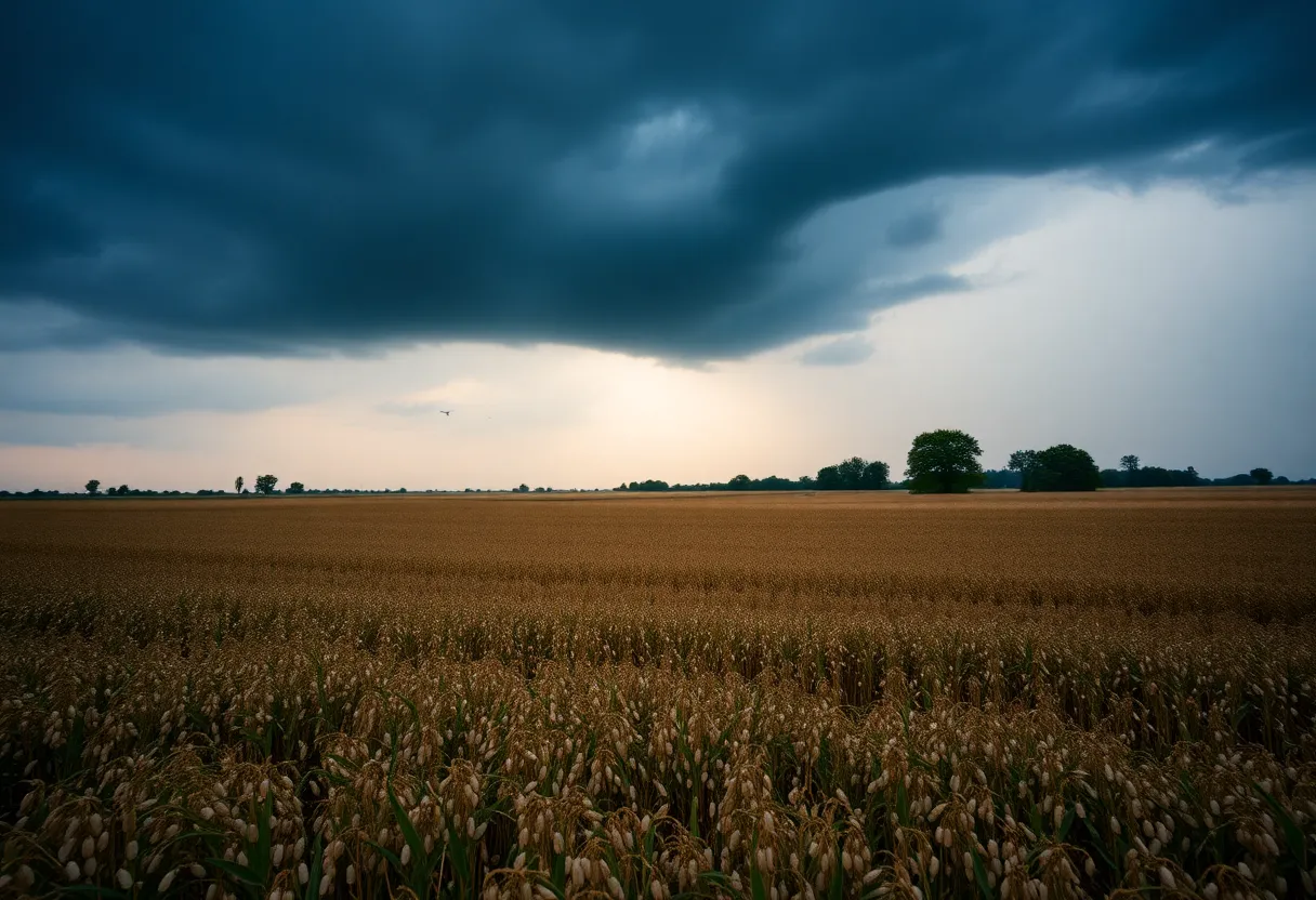 A peanut field in Levy County, Florida with a stormy sky, representing the site of a recent plane crash.
