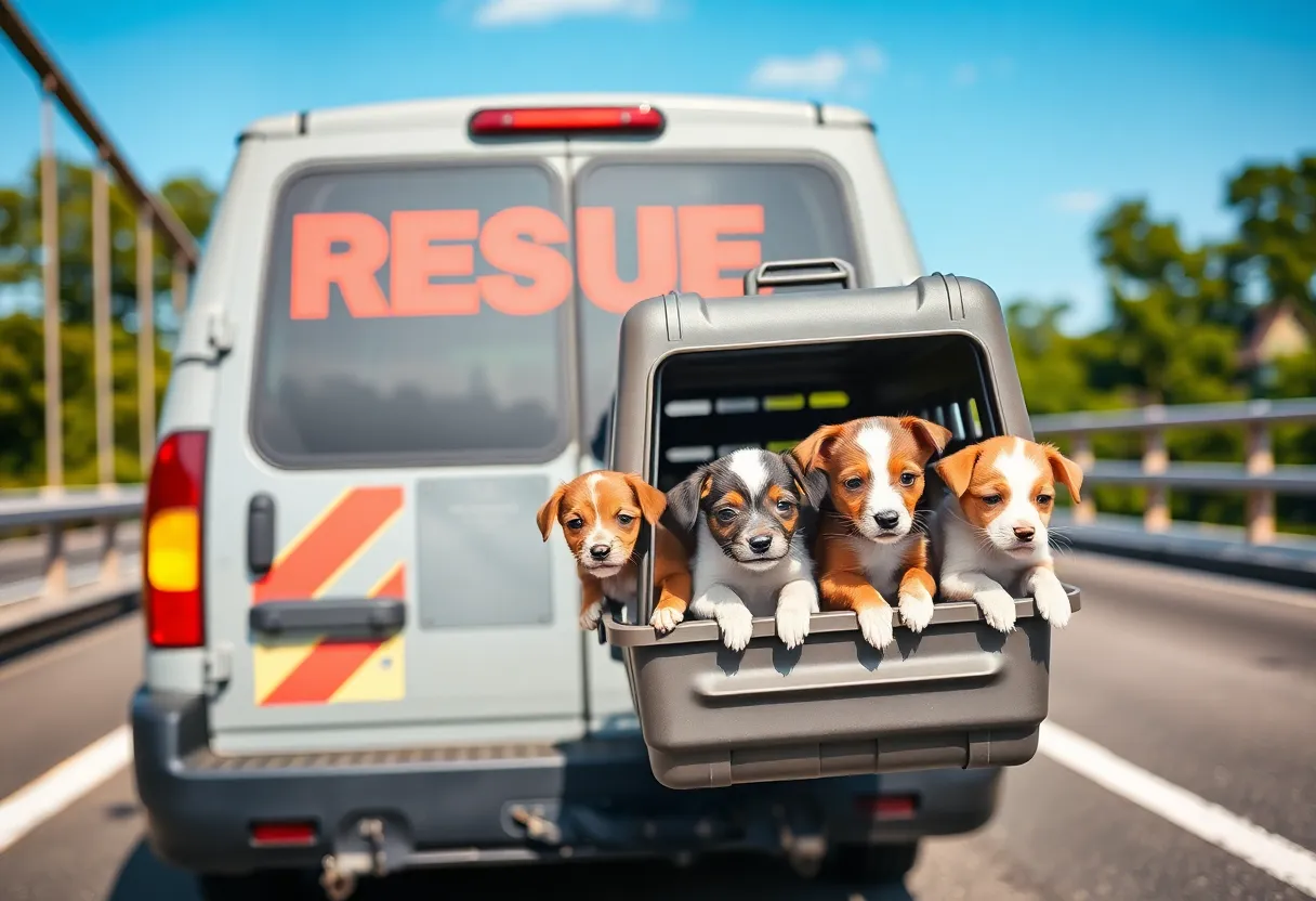 Rescue van carrying animals on the Sunshine Skyway Bridge