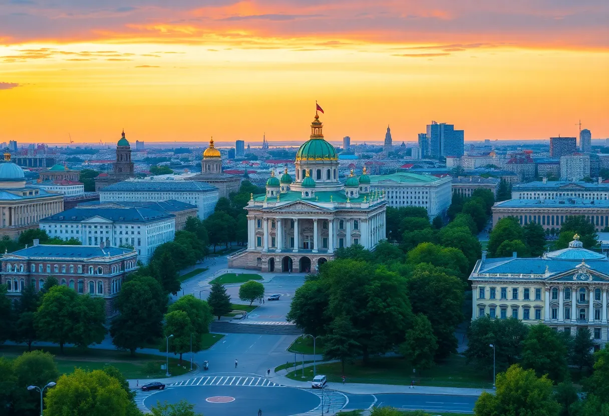 Cityscape of St. Petersburg showcasing civic buildings and greenery