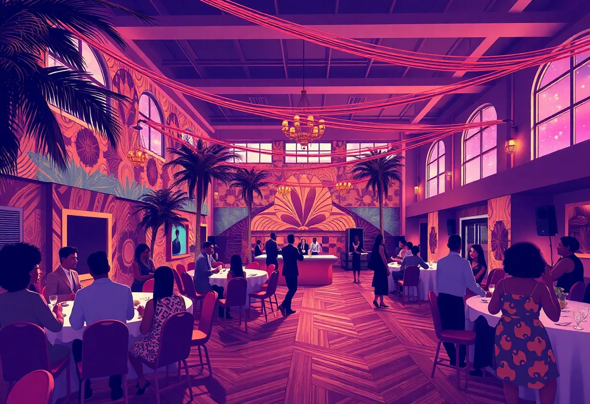 Artistic representation of a cultural event space in St. Petersburg, inspired by African American heritage.