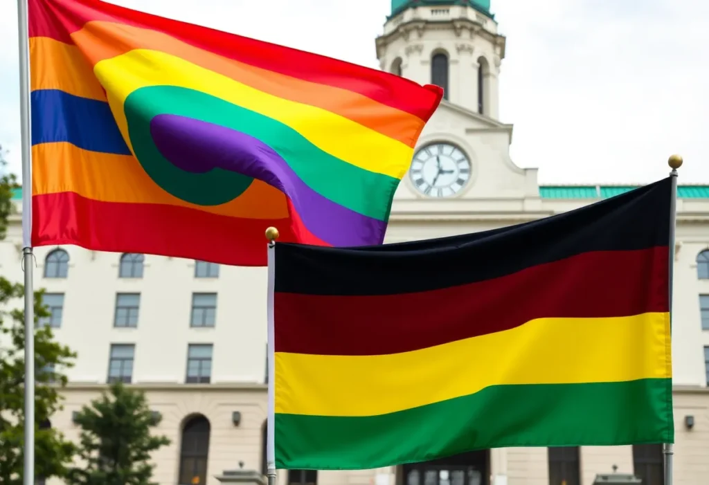 Flags representing Black heritage and LGBTQ+ Pride in St. Petersburg