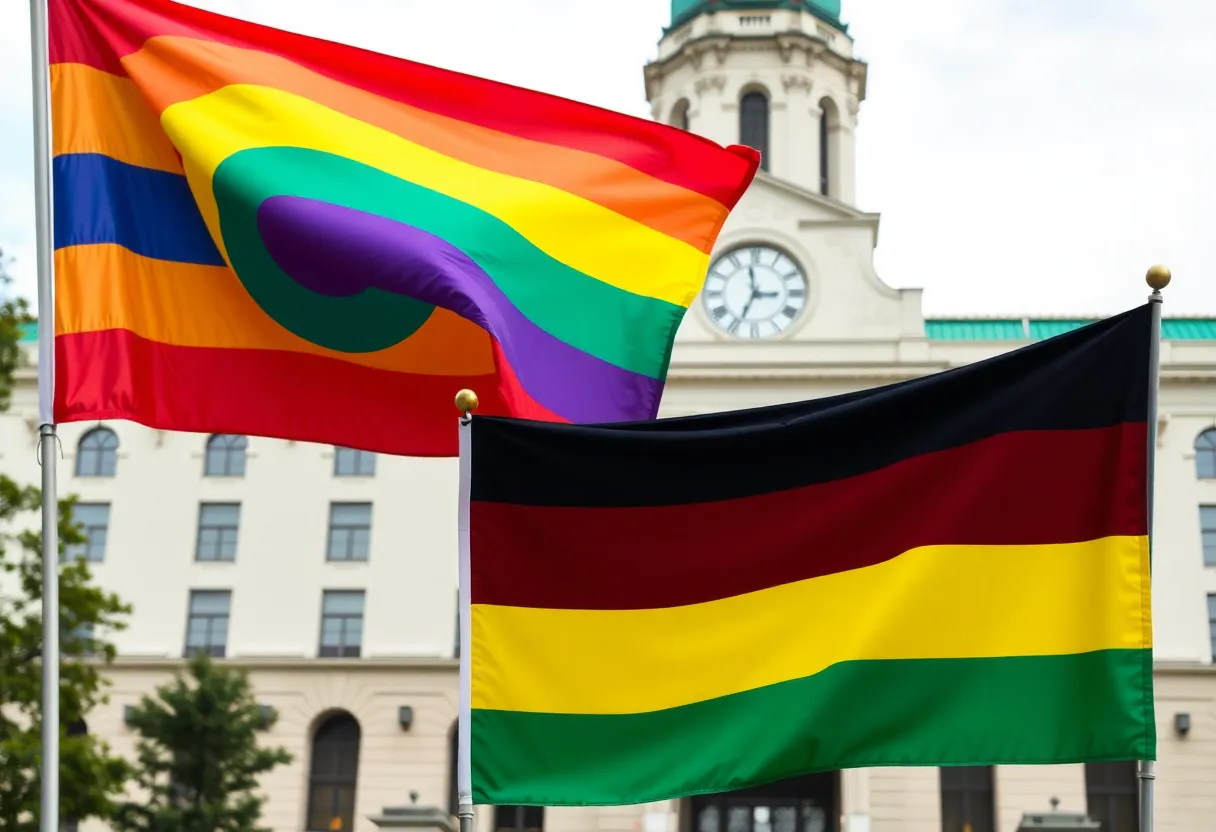 Flags representing Black heritage and LGBTQ+ Pride in St. Petersburg