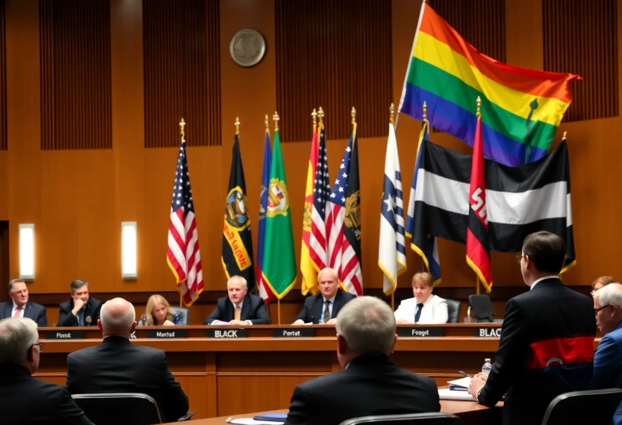 City council meeting discussing flag proposals for LGBTQ+ and Black communities in St. Petersburg.