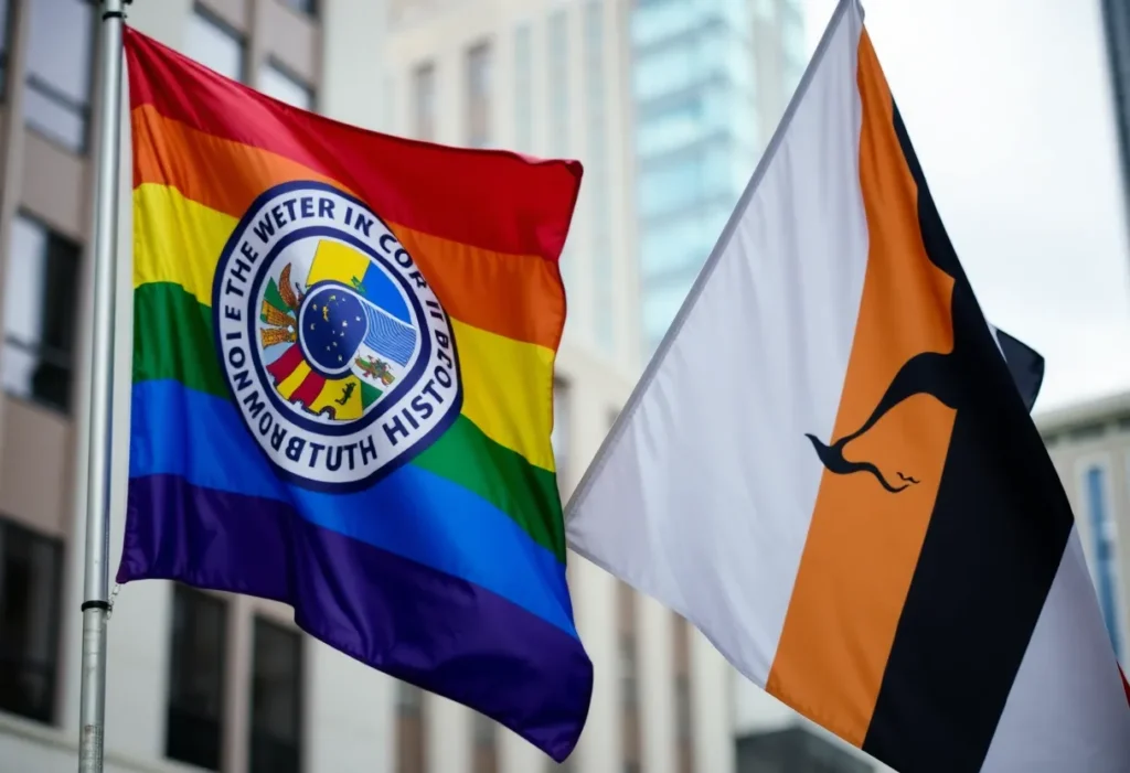 Flags representing LGBTQ+ rights and Black history in St. Petersburg