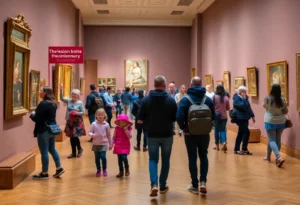 Visitors exploring art exhibits at St. Petersburg Free Museum Day