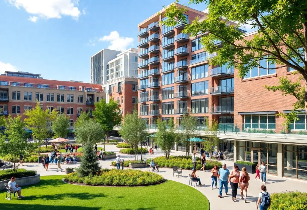 Illustration of the proposed redevelopment in St. Petersburg Gas Plant District featuring schools, parks, and housing