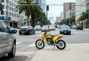 Accident scene at an intersection in St. Petersburg featuring a yellow dirt bike.