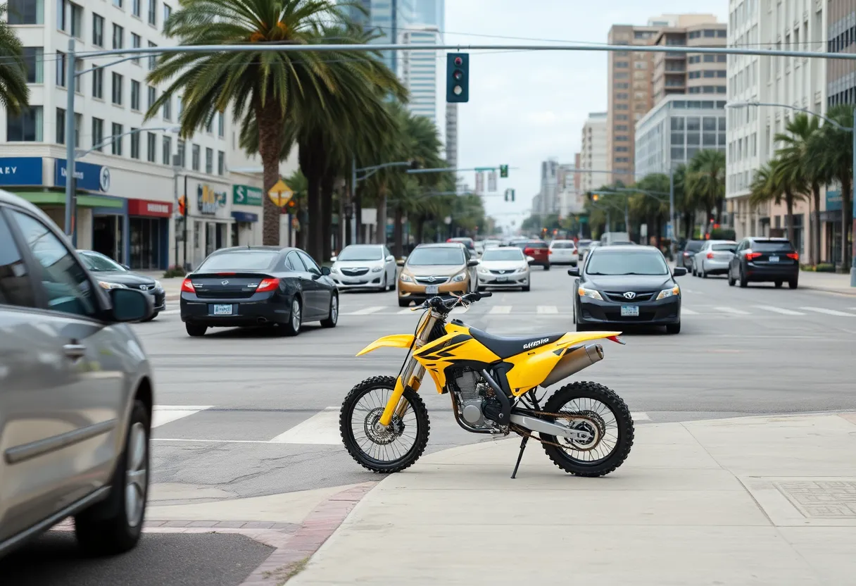 Accident scene at an intersection in St. Petersburg featuring a yellow dirt bike.