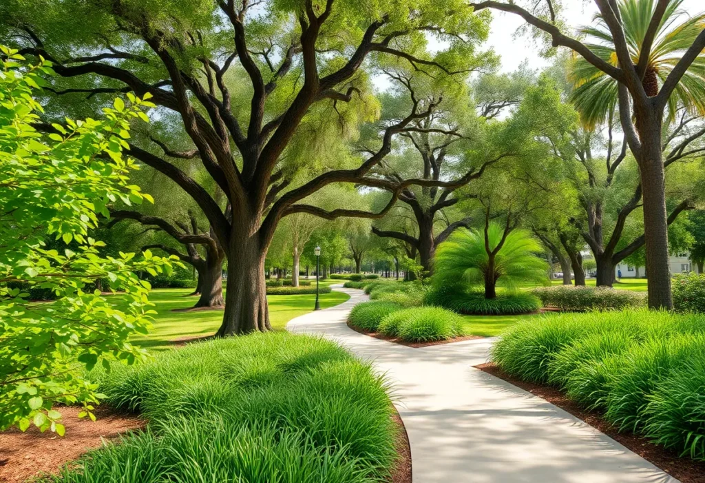 Lush park in St. Petersburg, Florida with a variety of trees