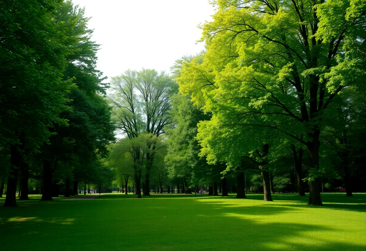 A vibrant park in St. Petersburg filled with trees and greenery