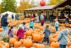 Families enjoying a pumpkin patch in St. Petersburg during fall.