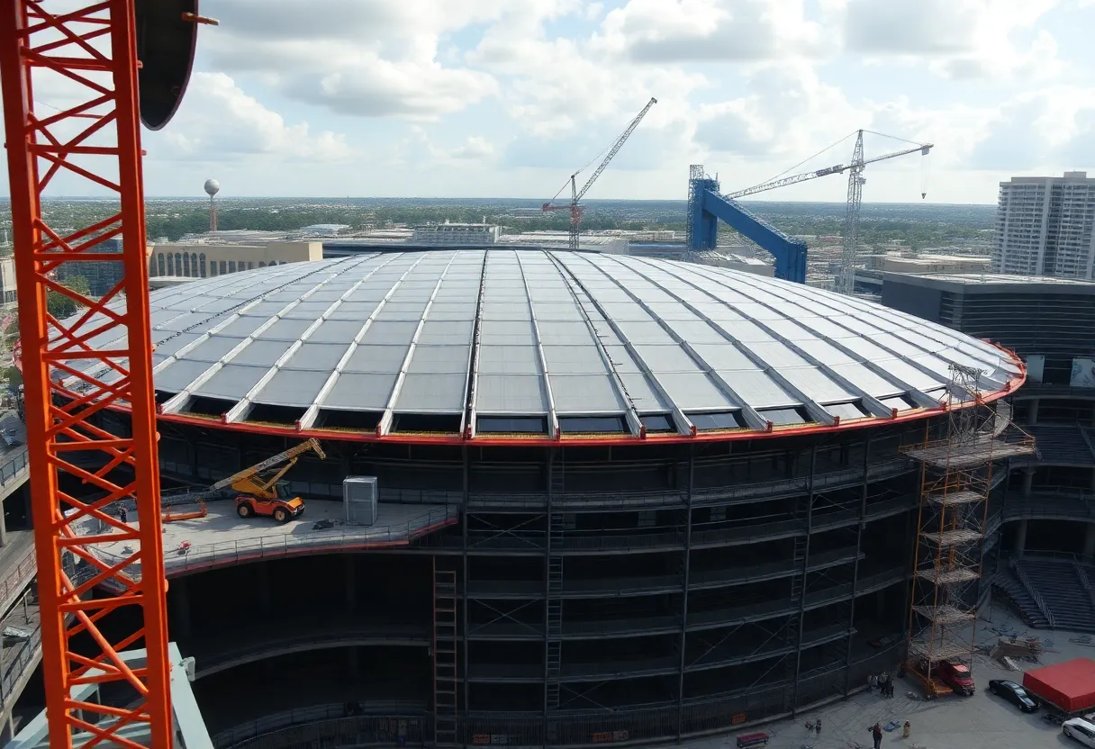 Installation of new roof panels at Tropicana Field