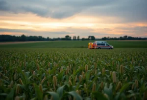 Scene of a peanut field where a plane crash occurred near Williston, Florida.