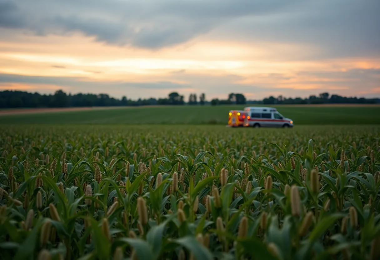 Scene of a peanut field where a plane crash occurred near Williston, Florida.