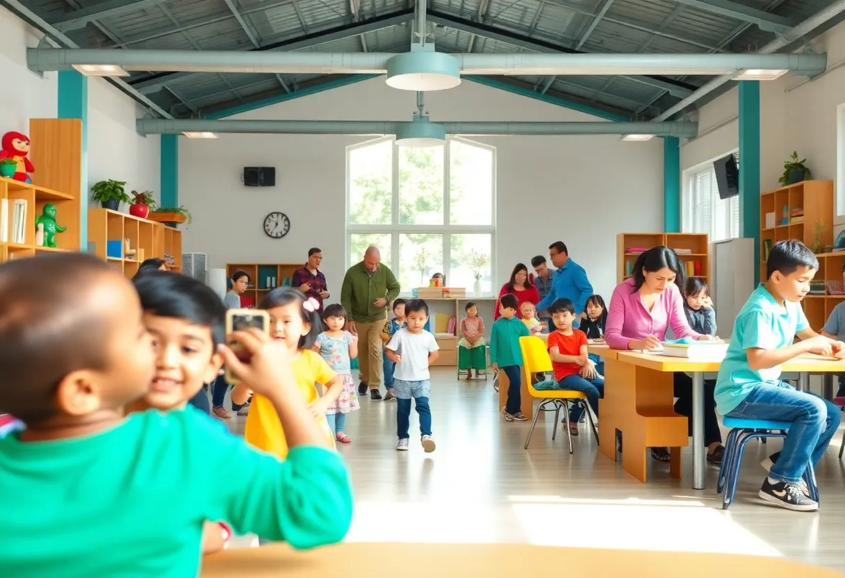 Families and children participating in activities at a YMCA community center